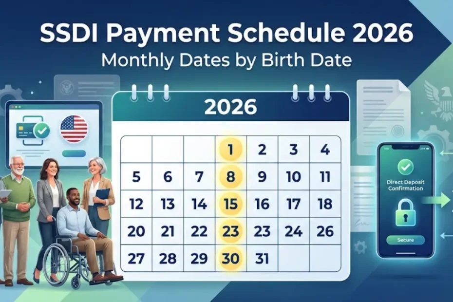 SSDI payment schedule 2026 showing monthly Wednesday payment dates based on birth date