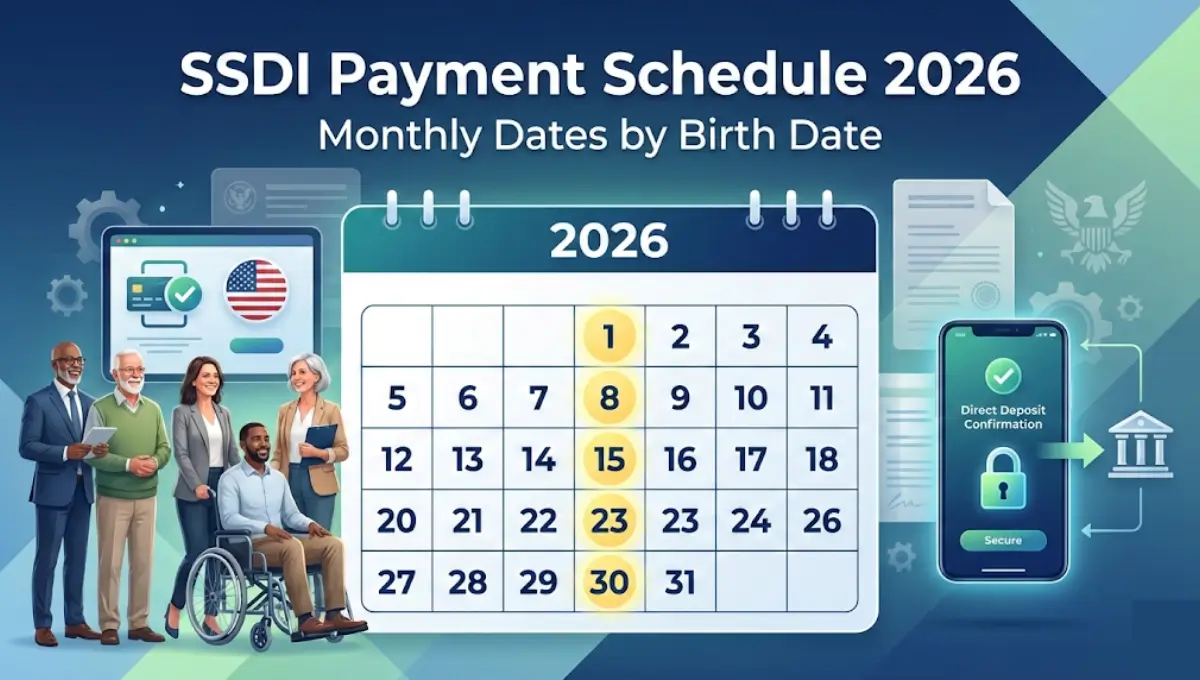 SSDI payment schedule 2026 showing monthly Wednesday payment dates based on birth date
